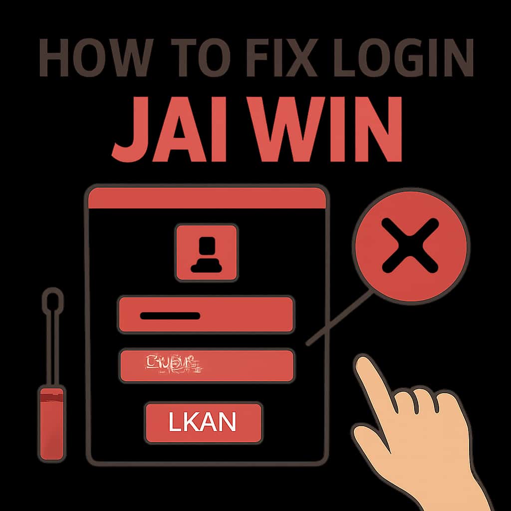 Illustration showing troubleshooting steps for Jai Win login issues.